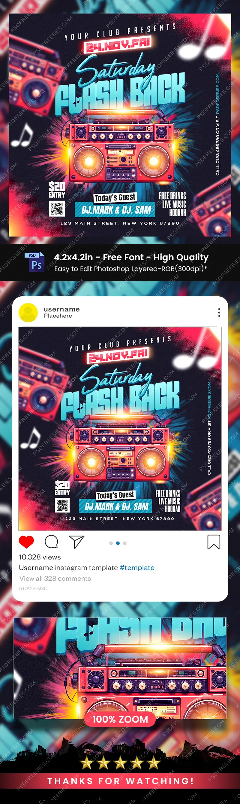 Saturday Flashback Music Party Post PSD