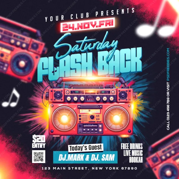 Saturday Flashback Music Party Post PSD