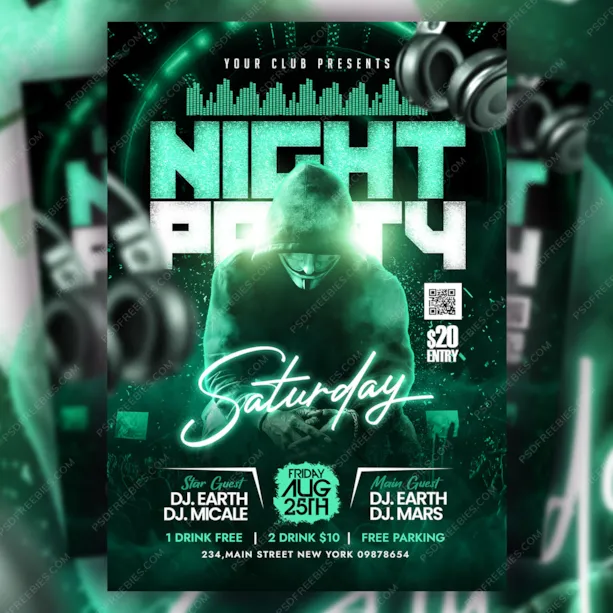 Saturday Night Club DJ Party Flyer PSD