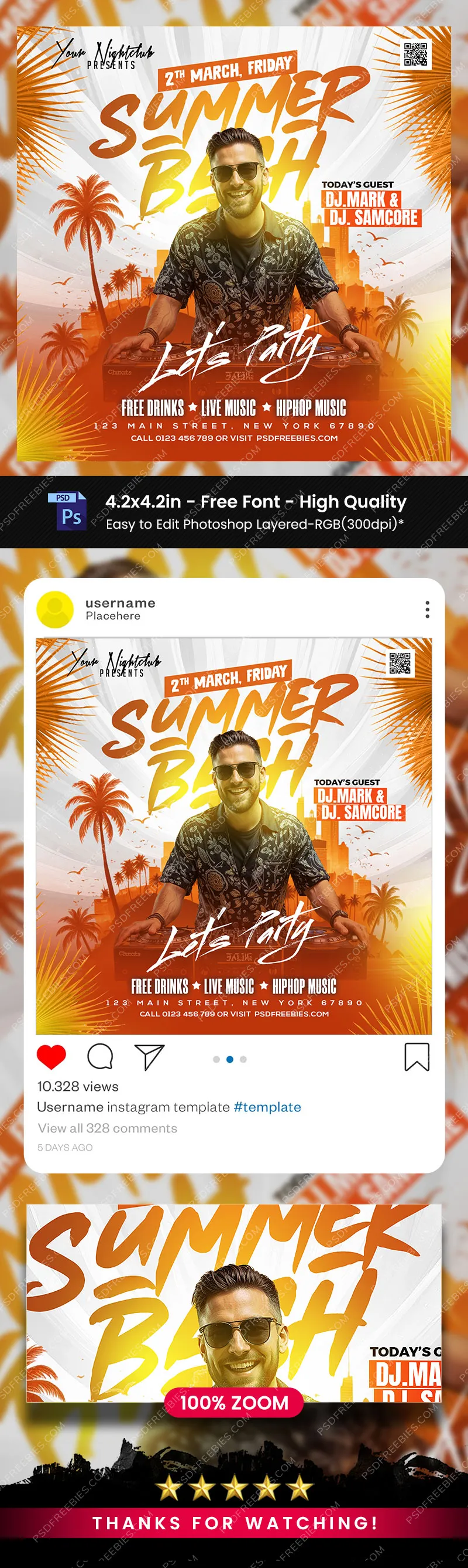 Summer Bash Party Social Media Post PSD