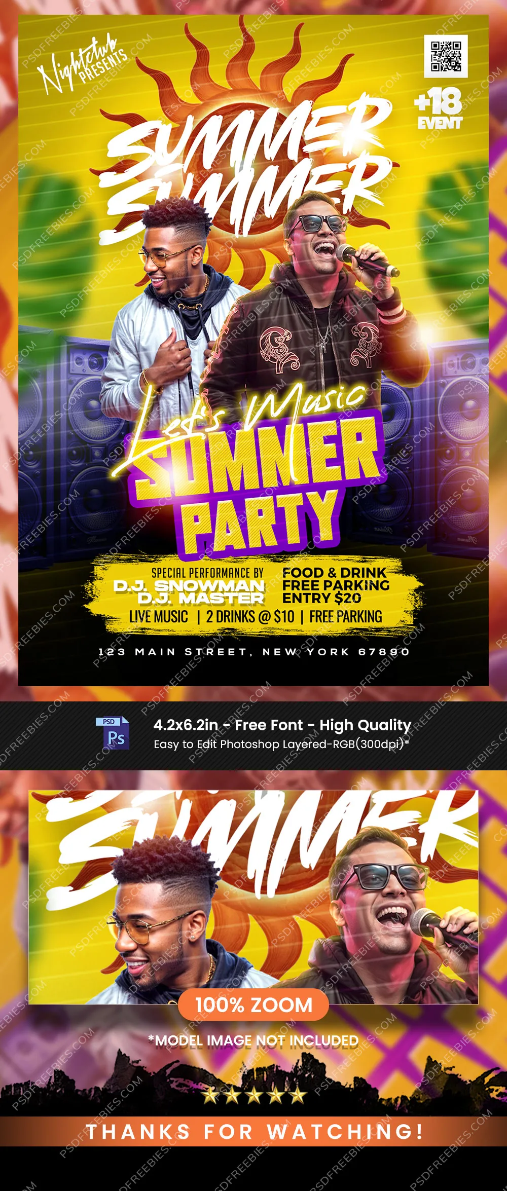 Summer DJ Party Flyer PSD Template