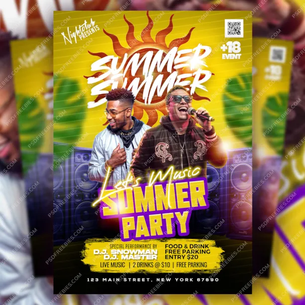 Summer DJ Party Flyer PSD Template
