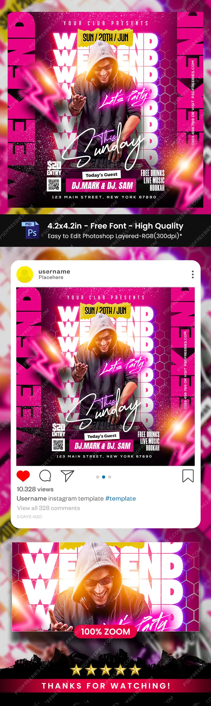 Sunday Club DJ Music Party Post PSD