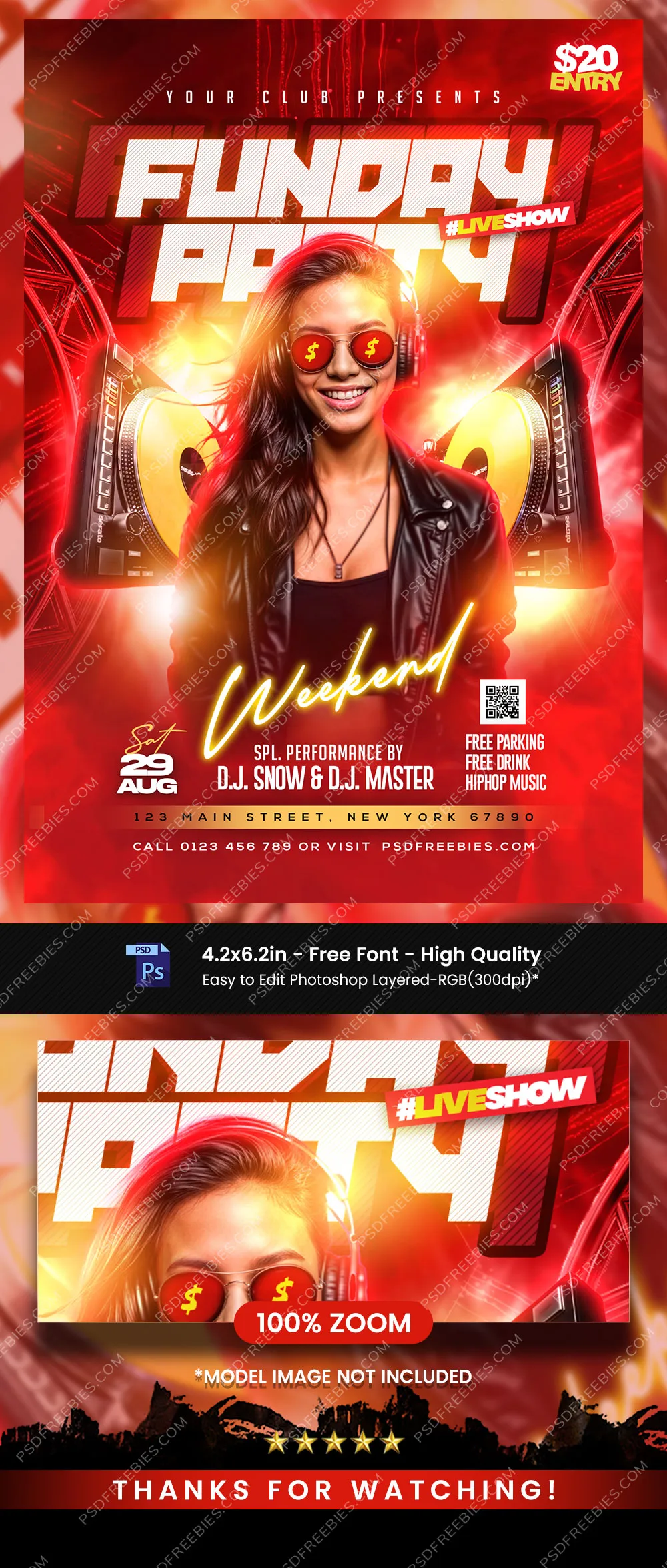 Sunday Funday Club Party Flyer PSD