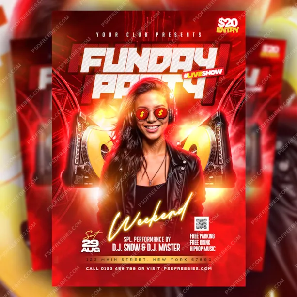 Sunday Funday Club Party Flyer PSD