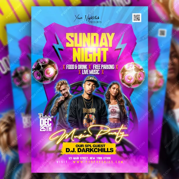 Sunday Night Music Party Flyer PSD