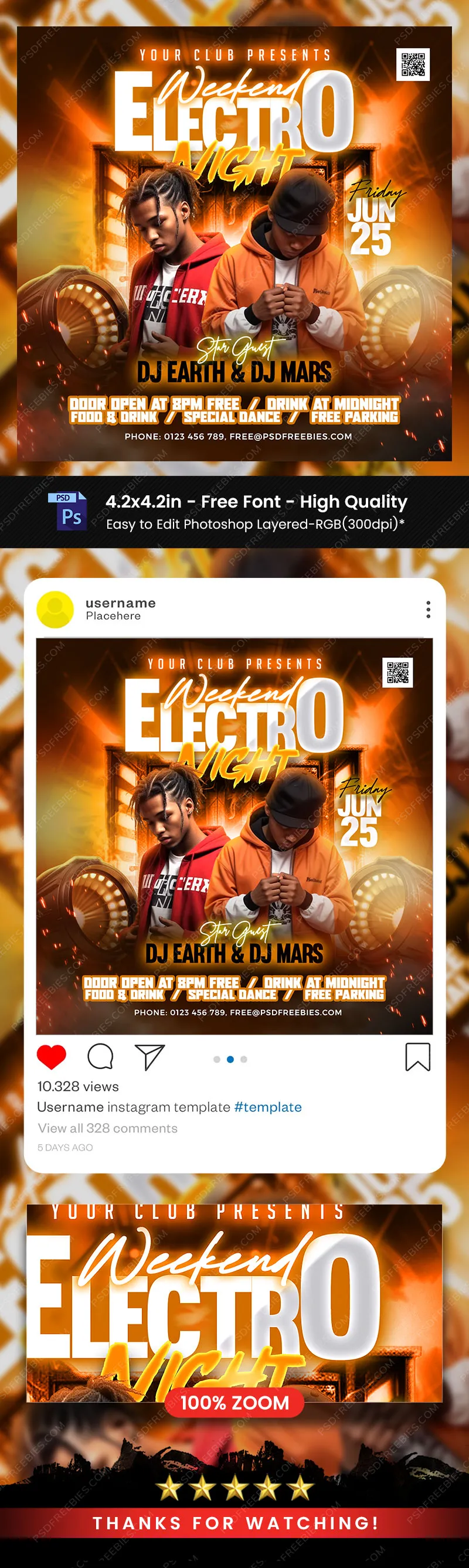 Weekend Electro Night Party Post PSD