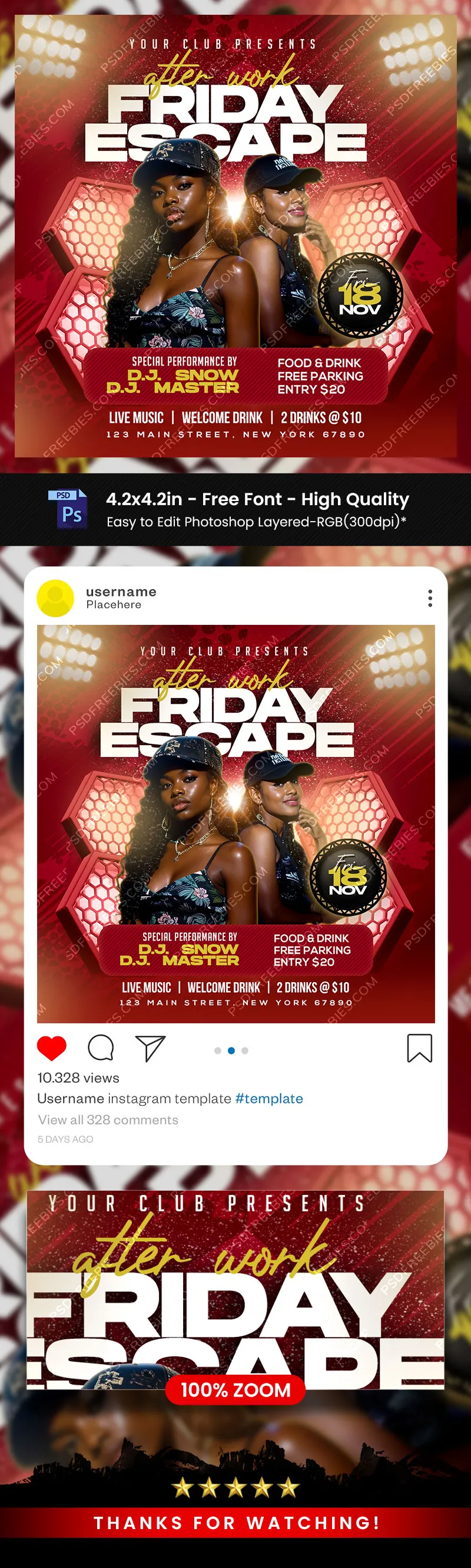 After Work Friday Party Social Media Post PSD