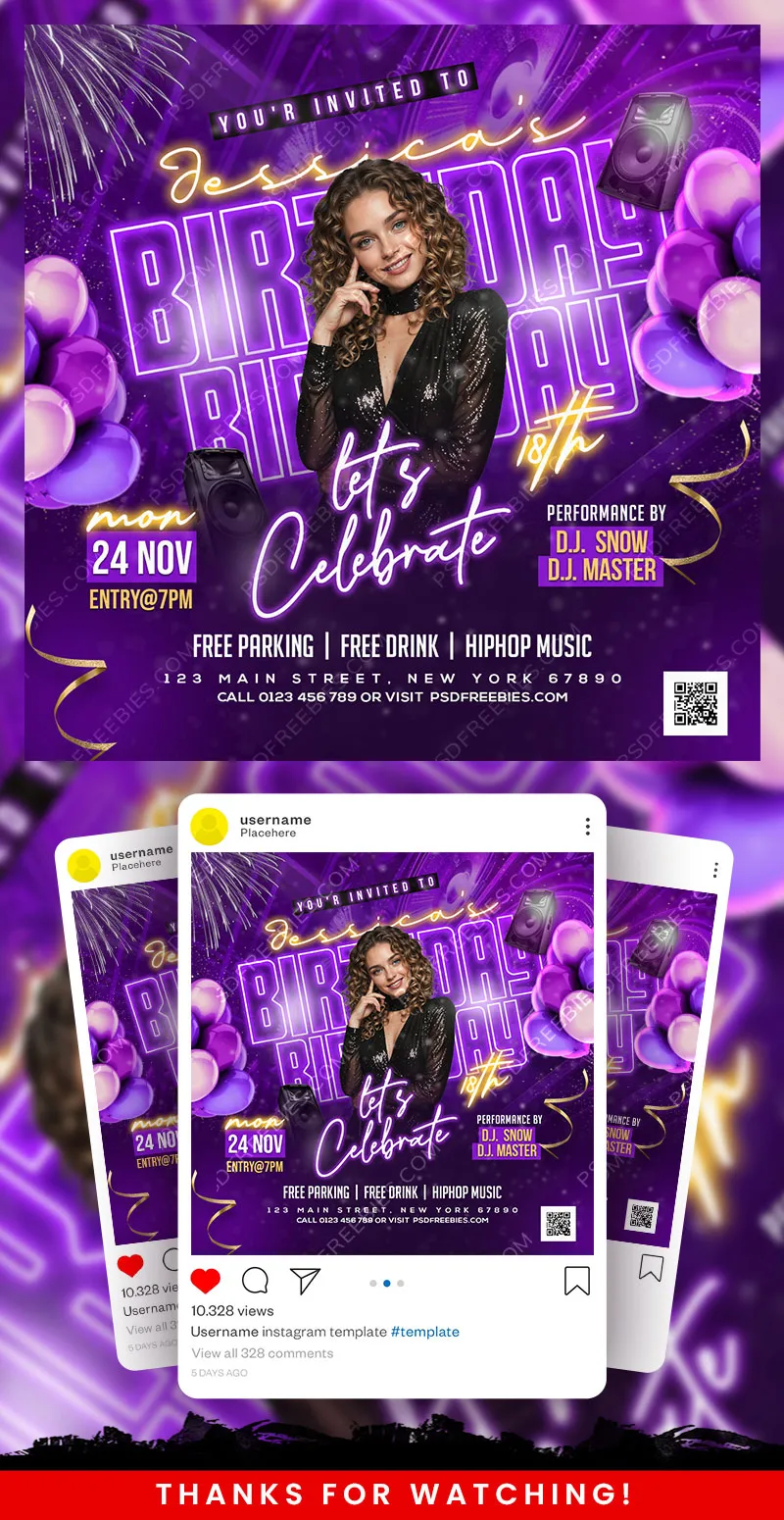 Birthday Party Celebration Post PSD Template