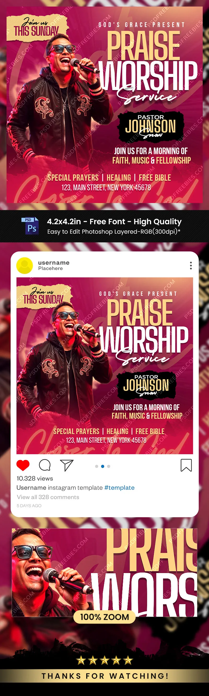 Church Worship Social Media Post PSD Template