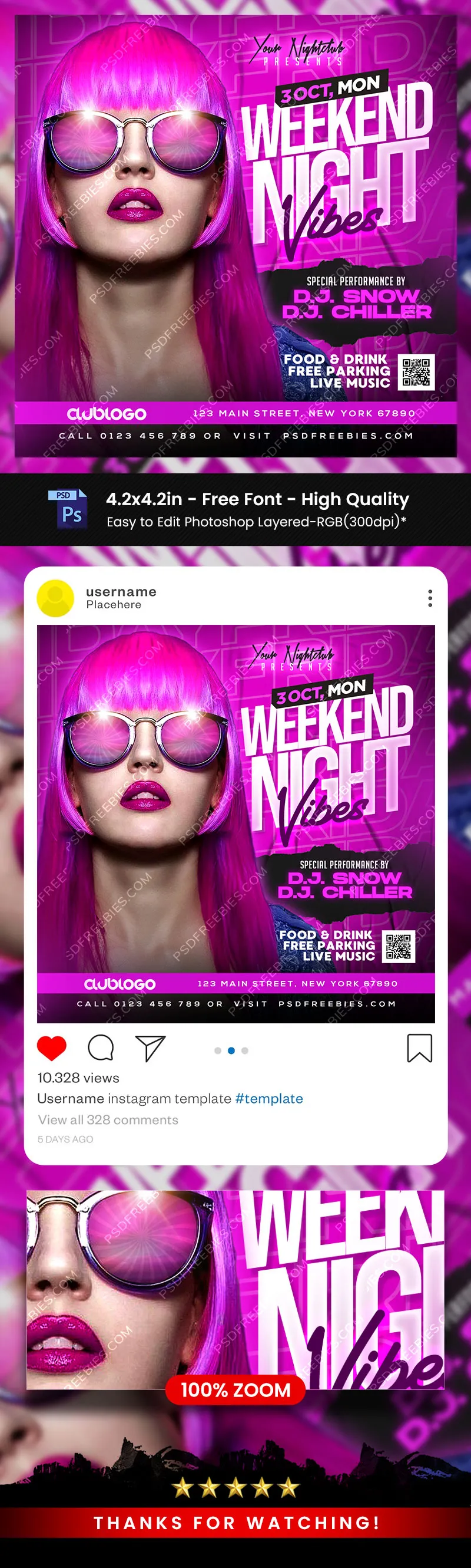 DJ Night Club Social Media and Instagram Post PSD
