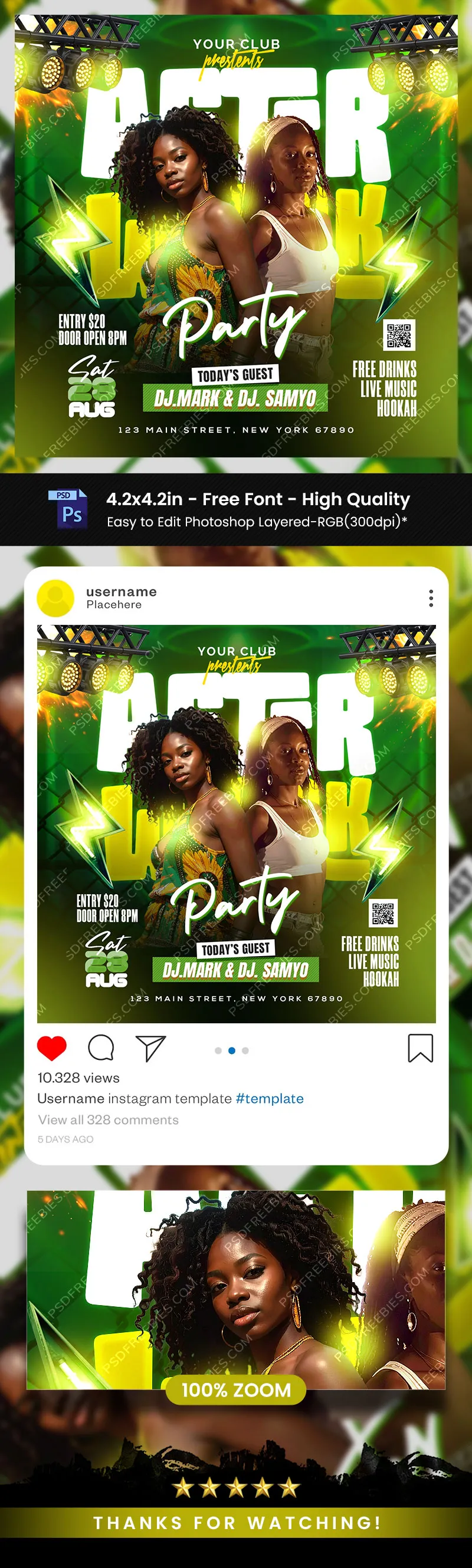 Editable After Work DJ Music Party Post PSD