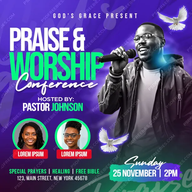Editable Church Sunday Worship Service Post PSD