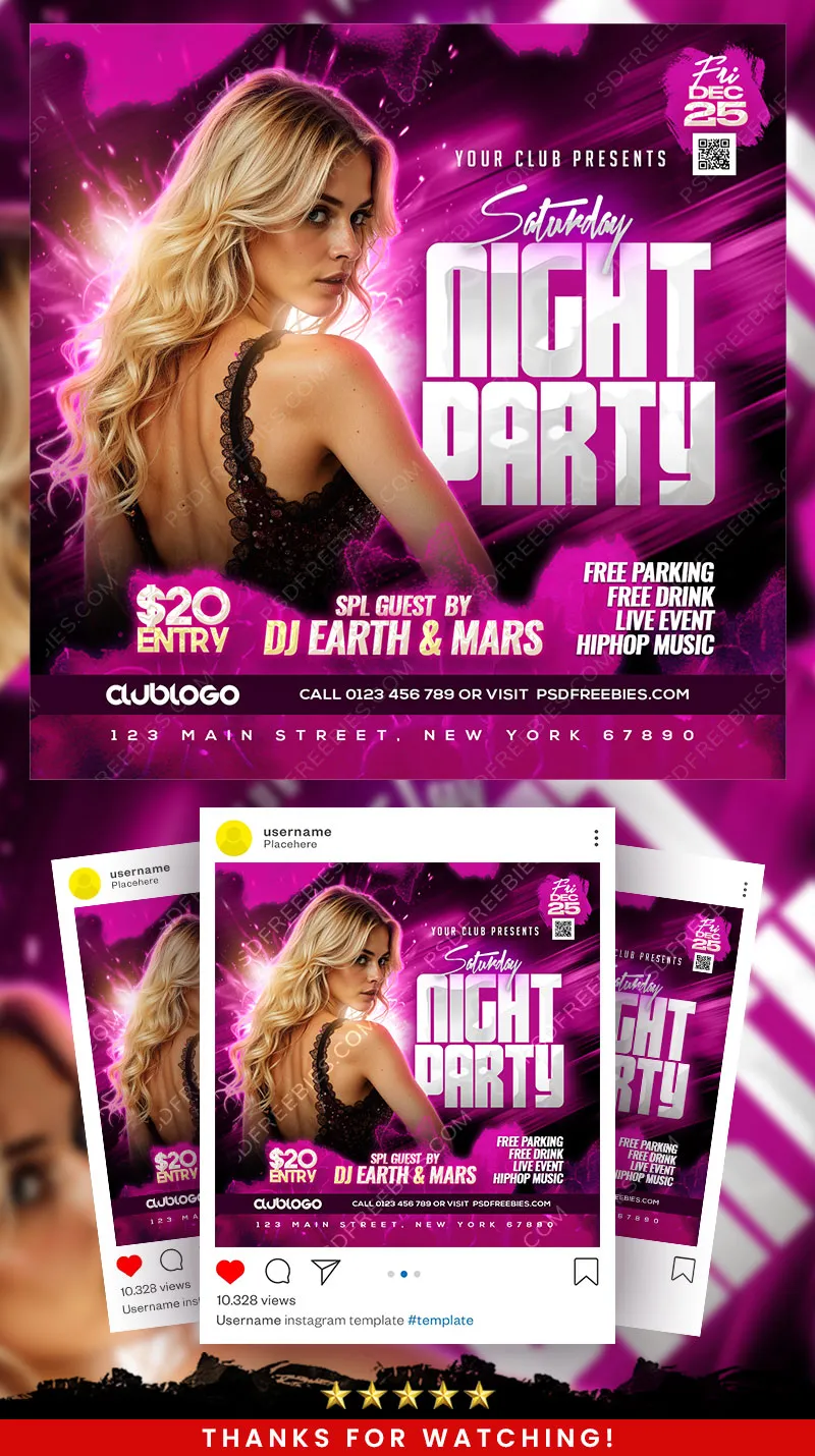 Editable Saturday Night Party Post PSD