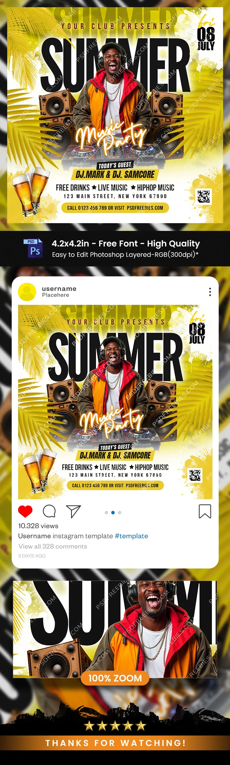 Editable Summer Party Social Media Post PSD