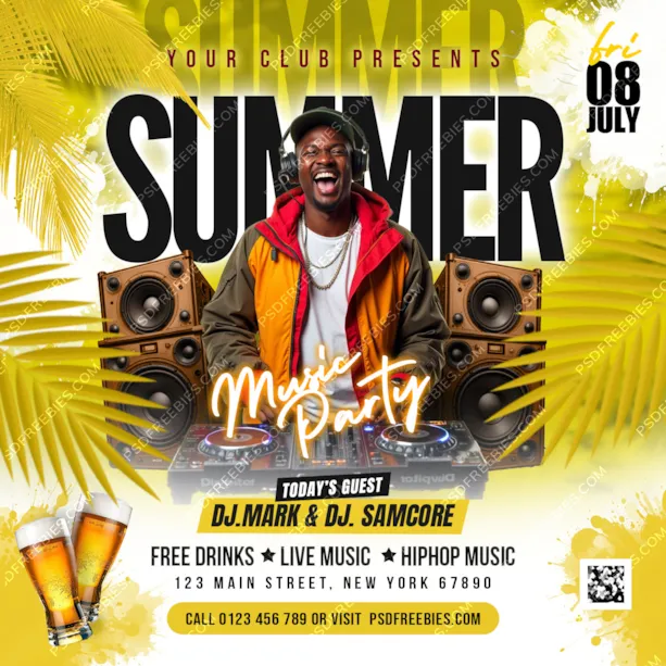 Editable Summer Party Social Media Post PSD