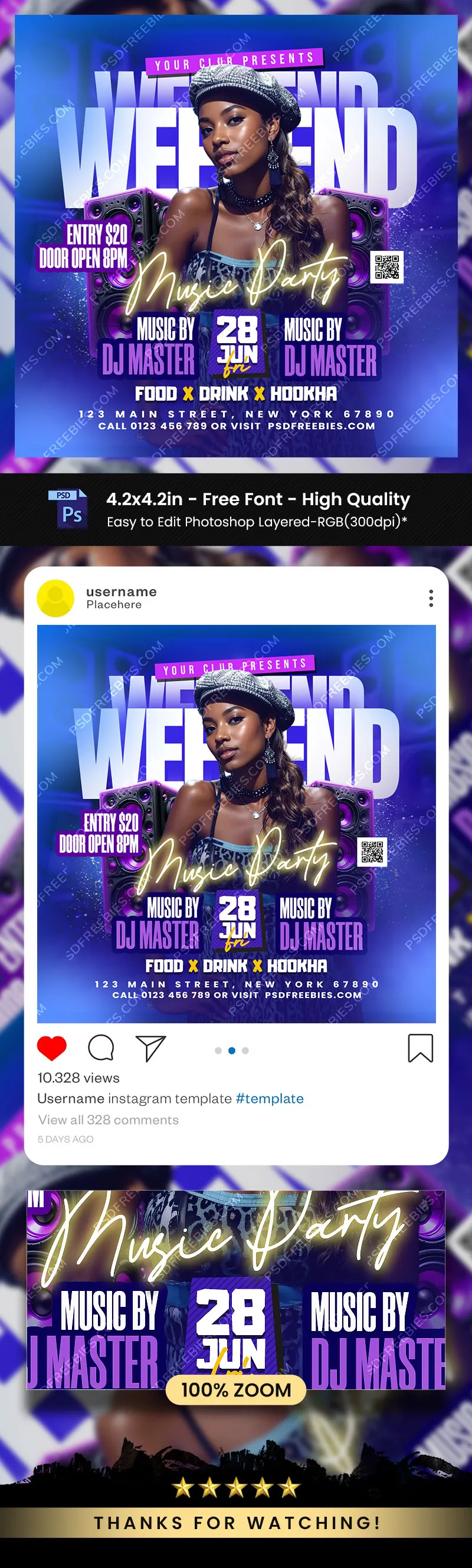 Editable Weekend Club Party Flyer PSD