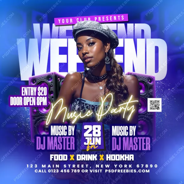 Editable Weekend Club Party Flyer PSD