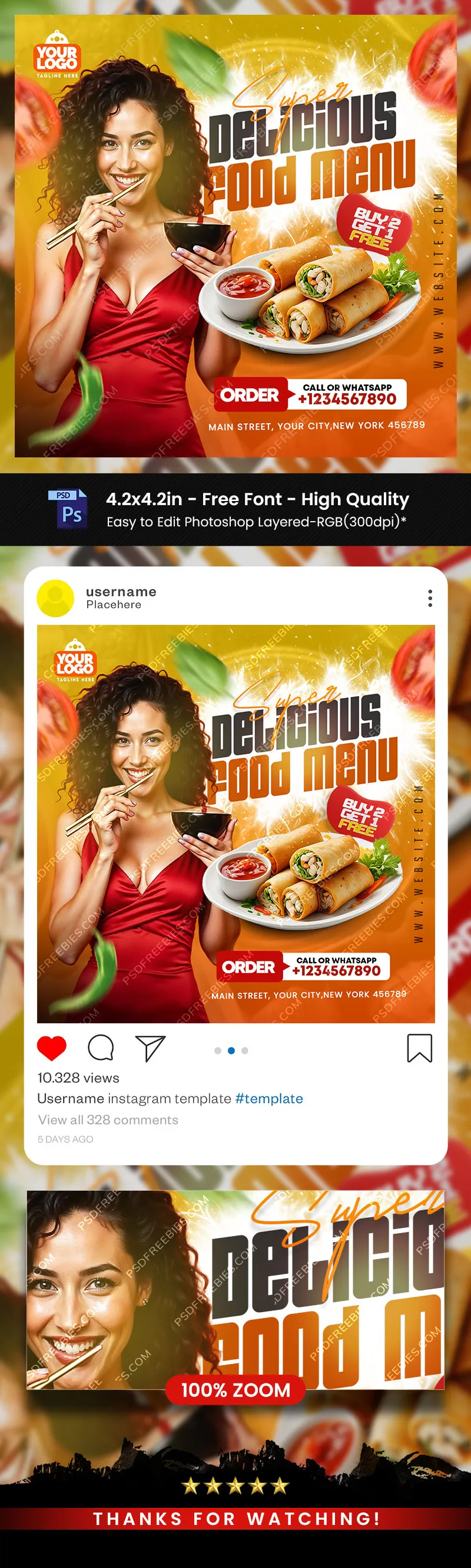 Food and Restaurant Social Media Post PSD