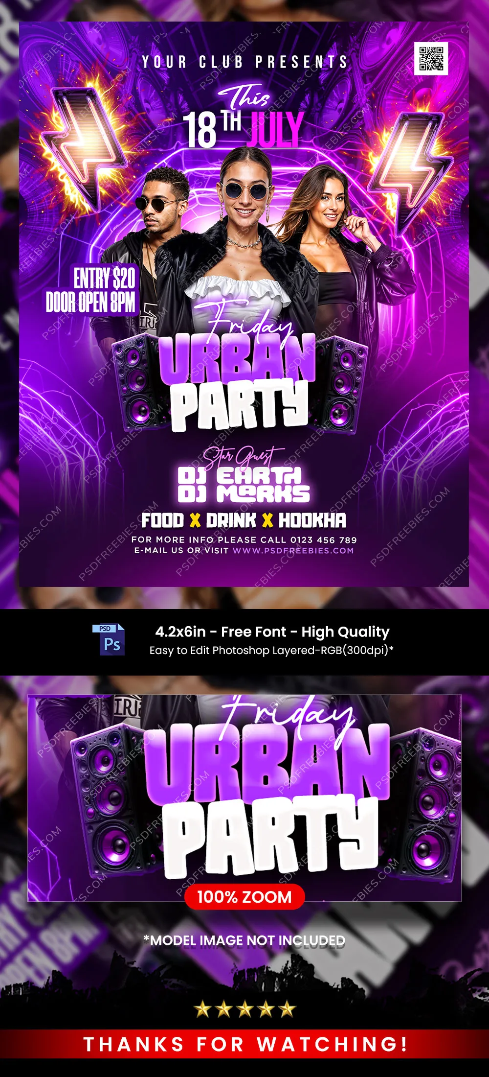 Friday Urban Night Music Club Party Flyer PSD
