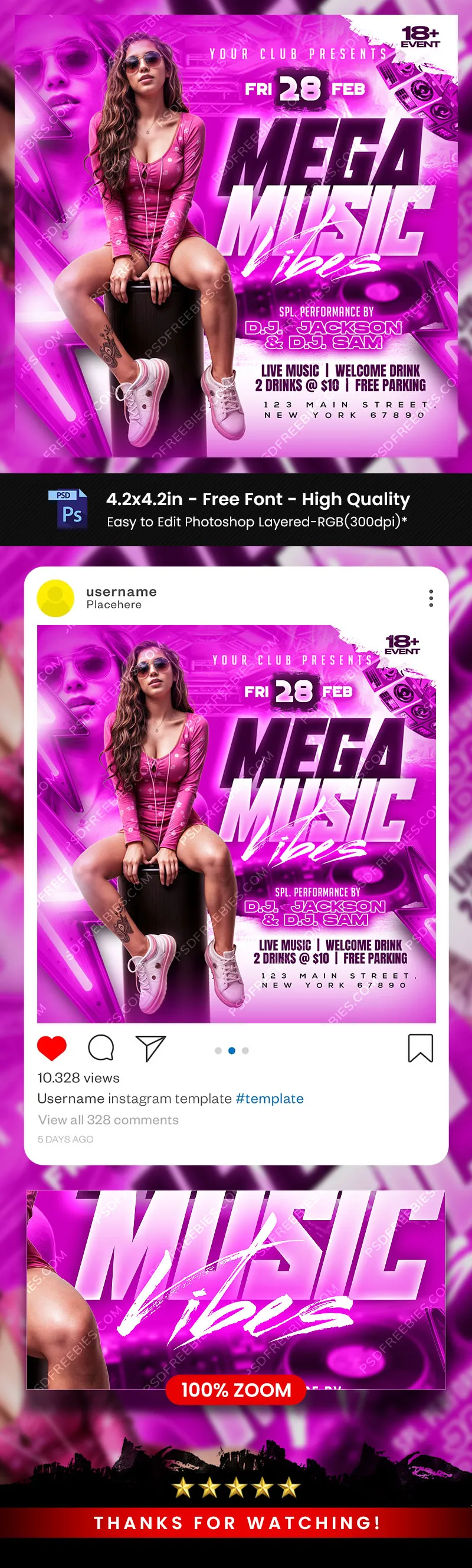 Mega Music Party Social Media Post PSD
