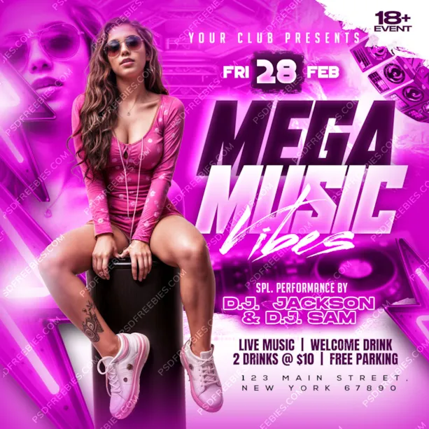 Mega Music Party Social Media Post PSD