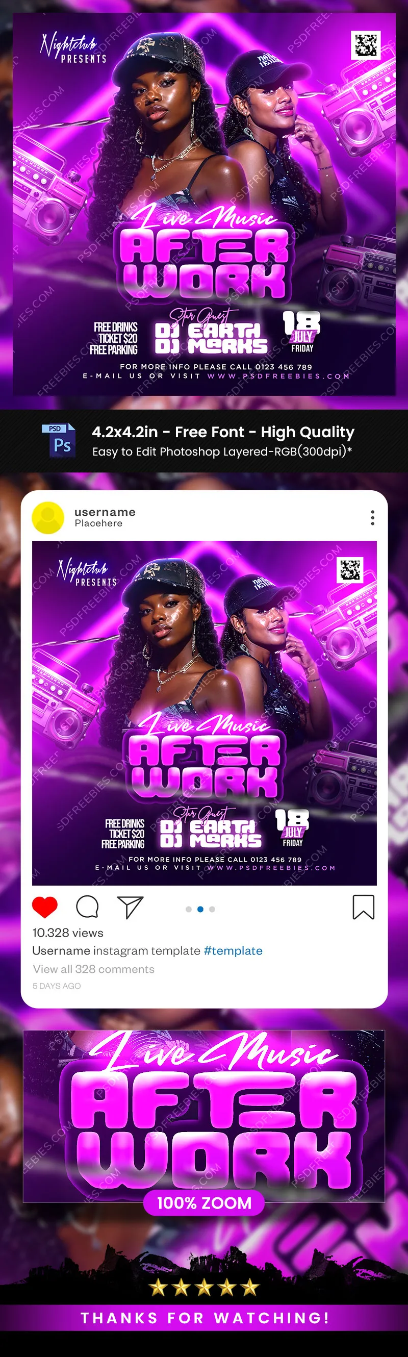 NightClub DJ Party Instagram Post PSD