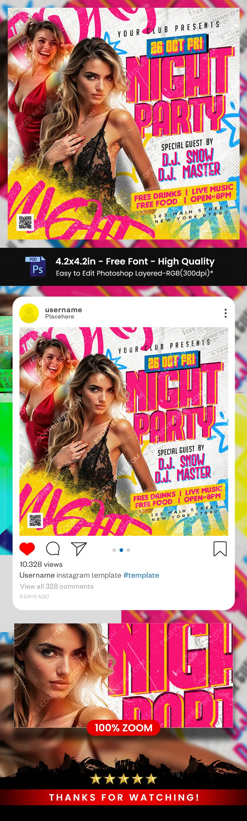 Premium Night Club Party Post PSD Template