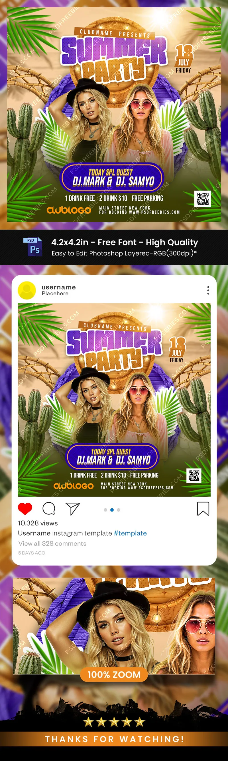 Summer Party Social Media Post PSD