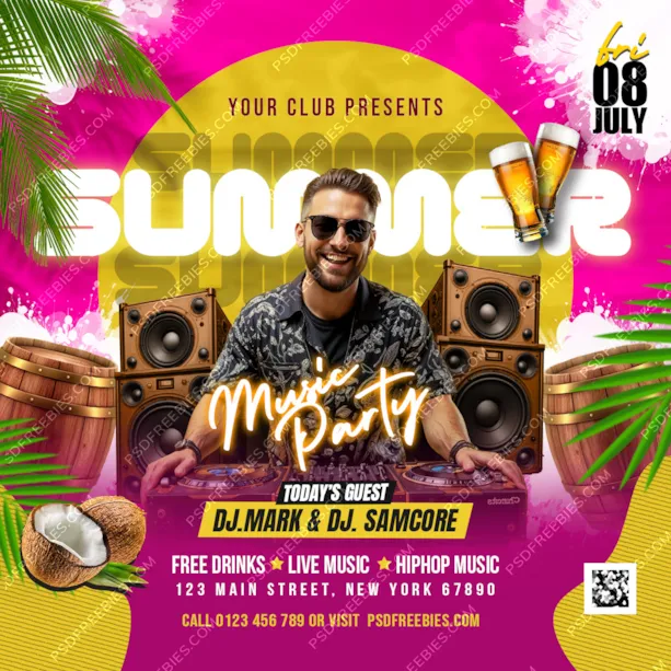 Summer Party Social Media Post PSD Template