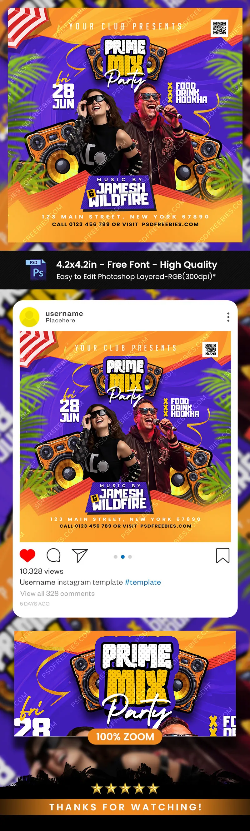 Summer Theme Party Social Media Post PSD