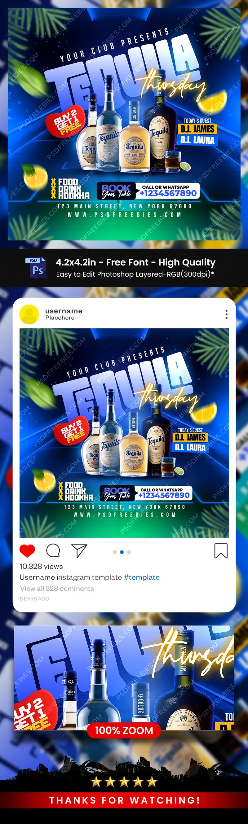 Tequila Thursday Party Social Media Post PSD