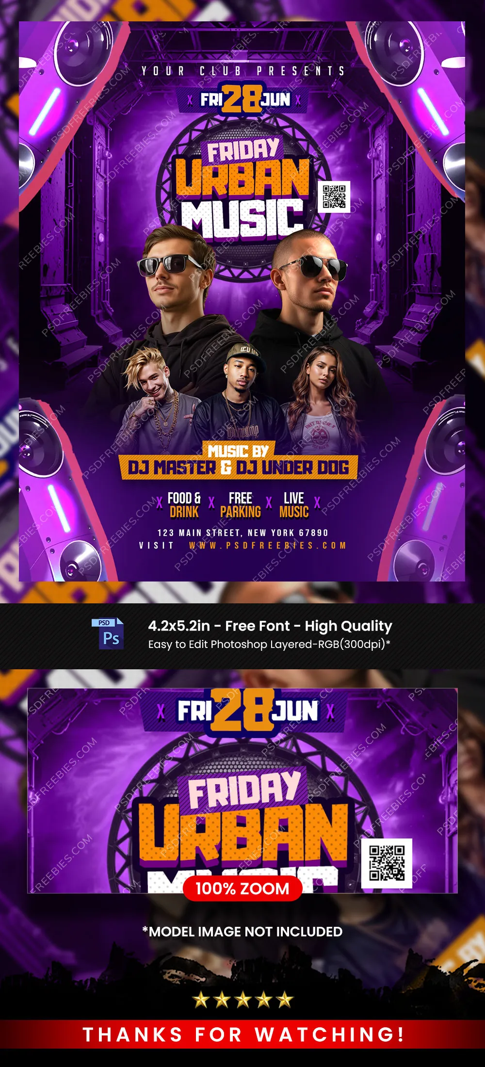 Urban Night DJ Music Event Flyer PSD