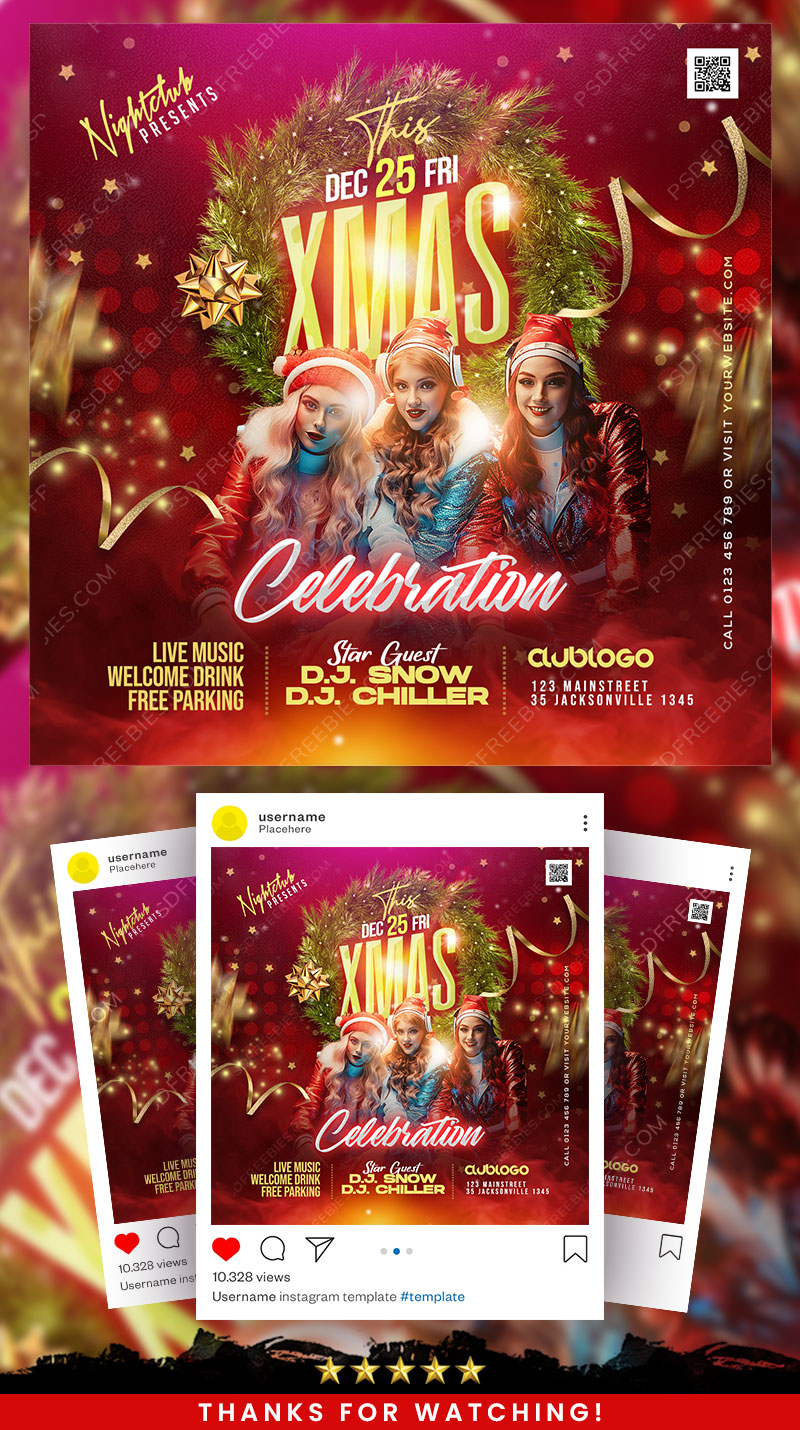 Christmas Party Invitation Social Media Post PSD