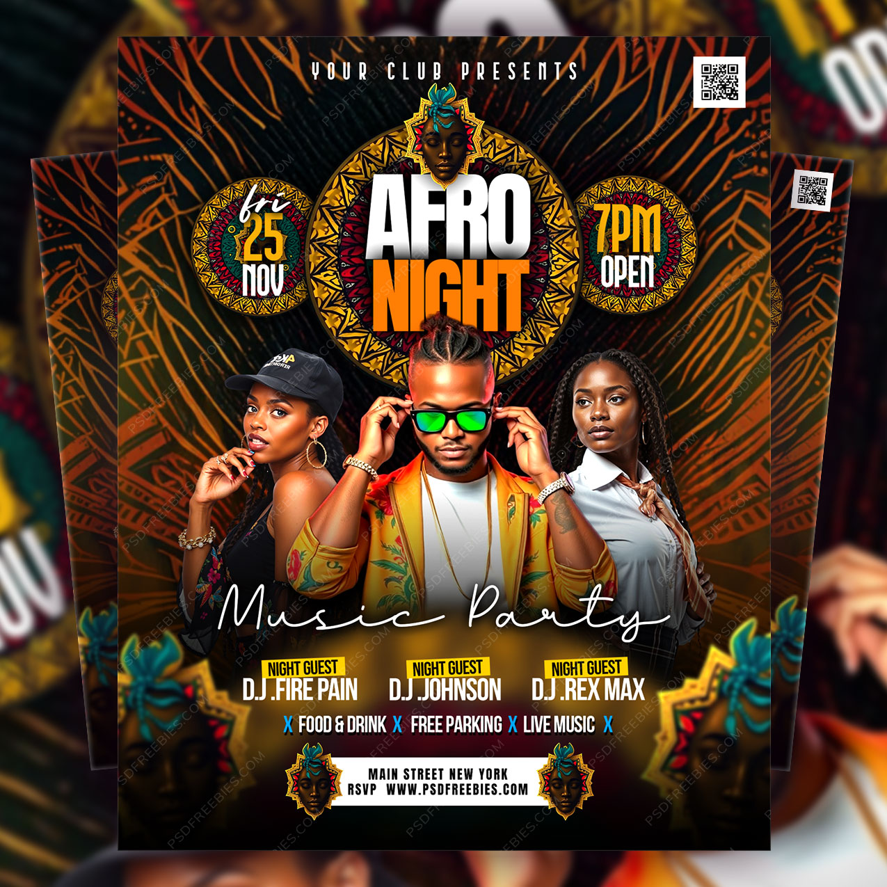 Editable Afro Night Party Social Media Flyer PSD