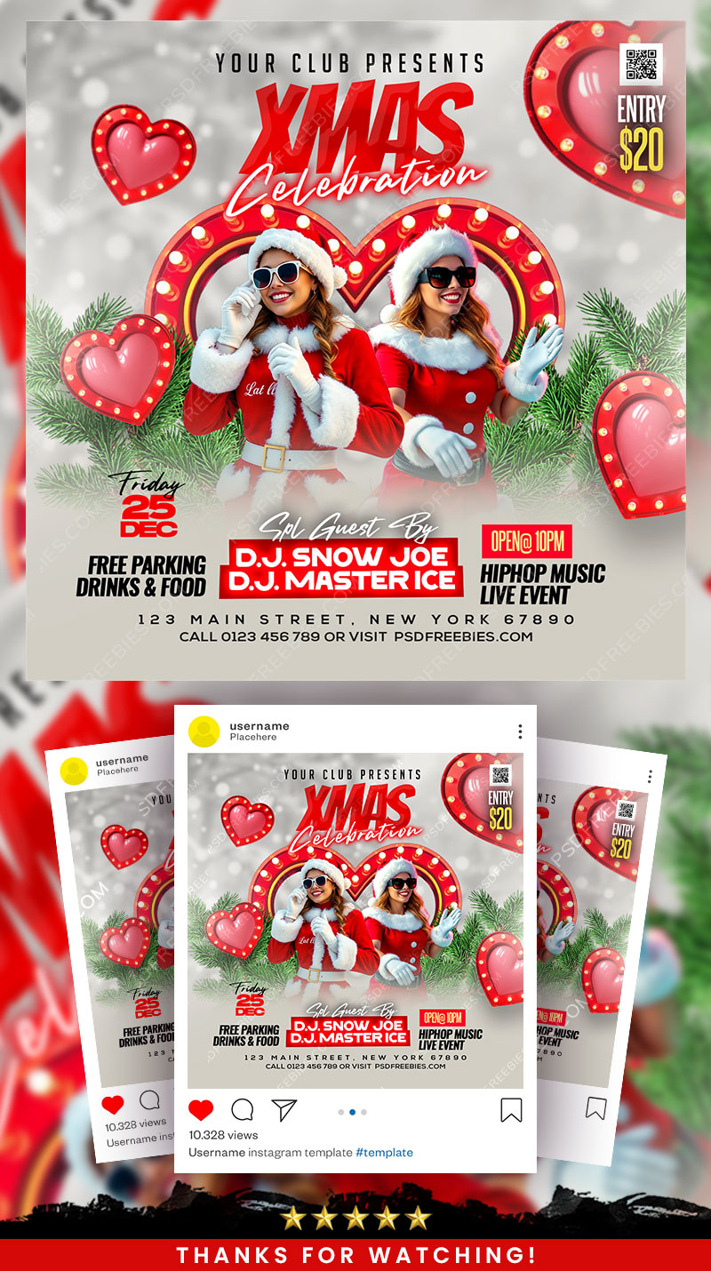 Editable Christmas Party Social Media Flyer PSD Template