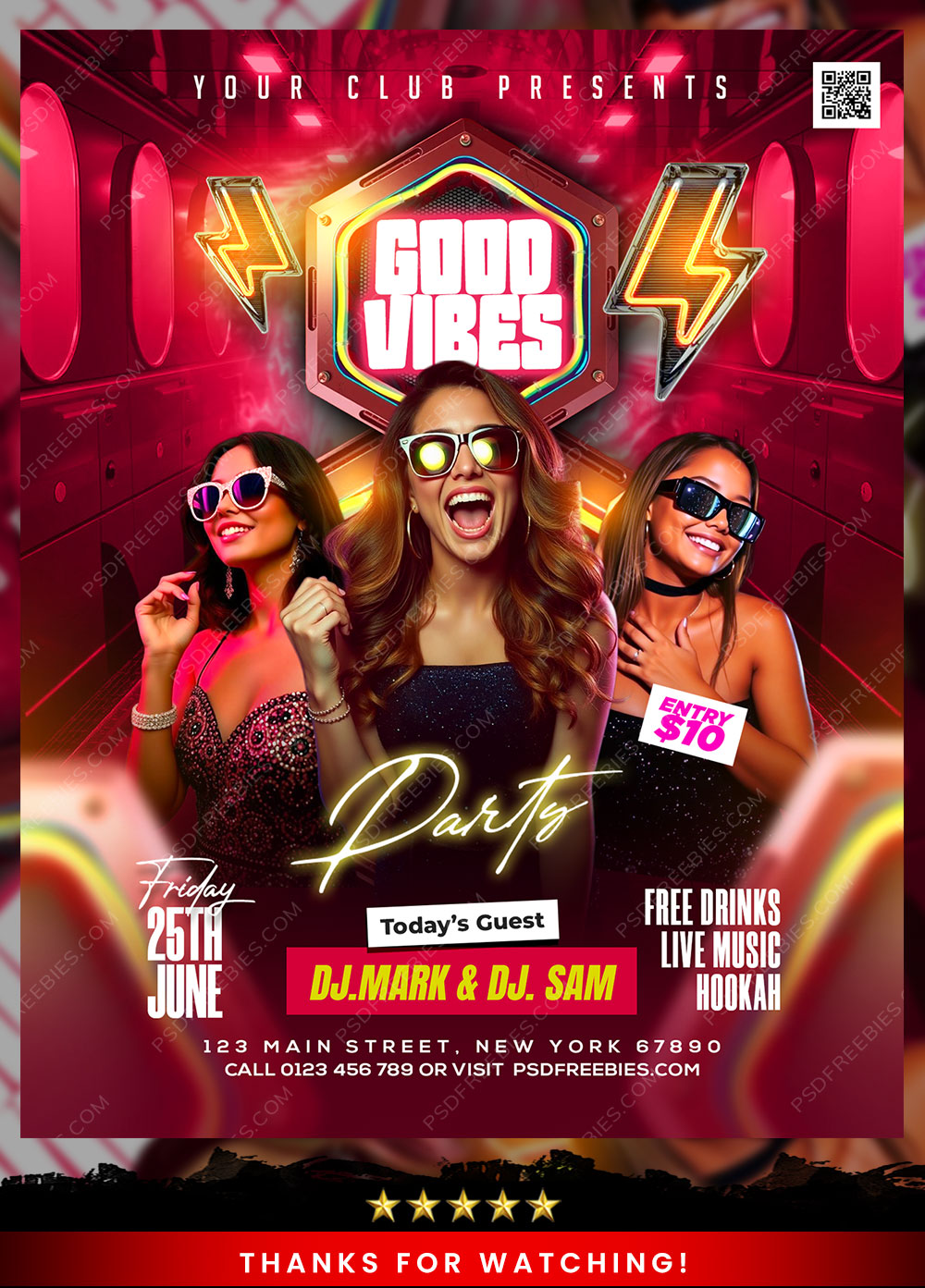 Editable Night Club Music Party Flyer PSD