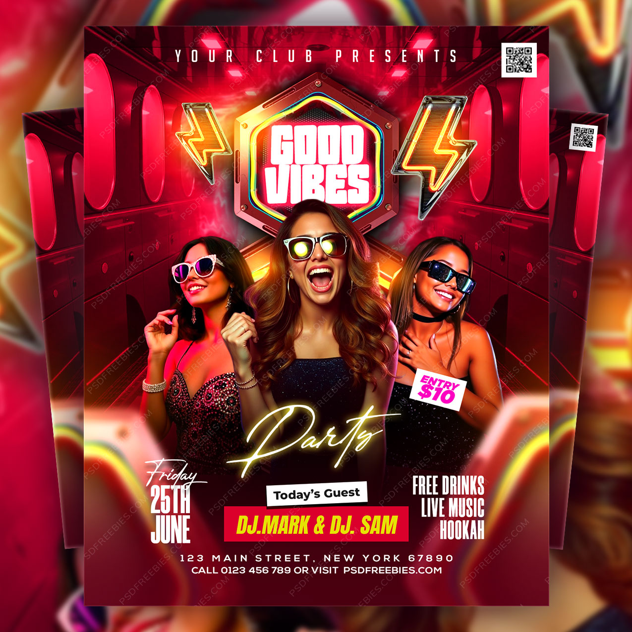 Editable Night Club Music Party Flyer PSD