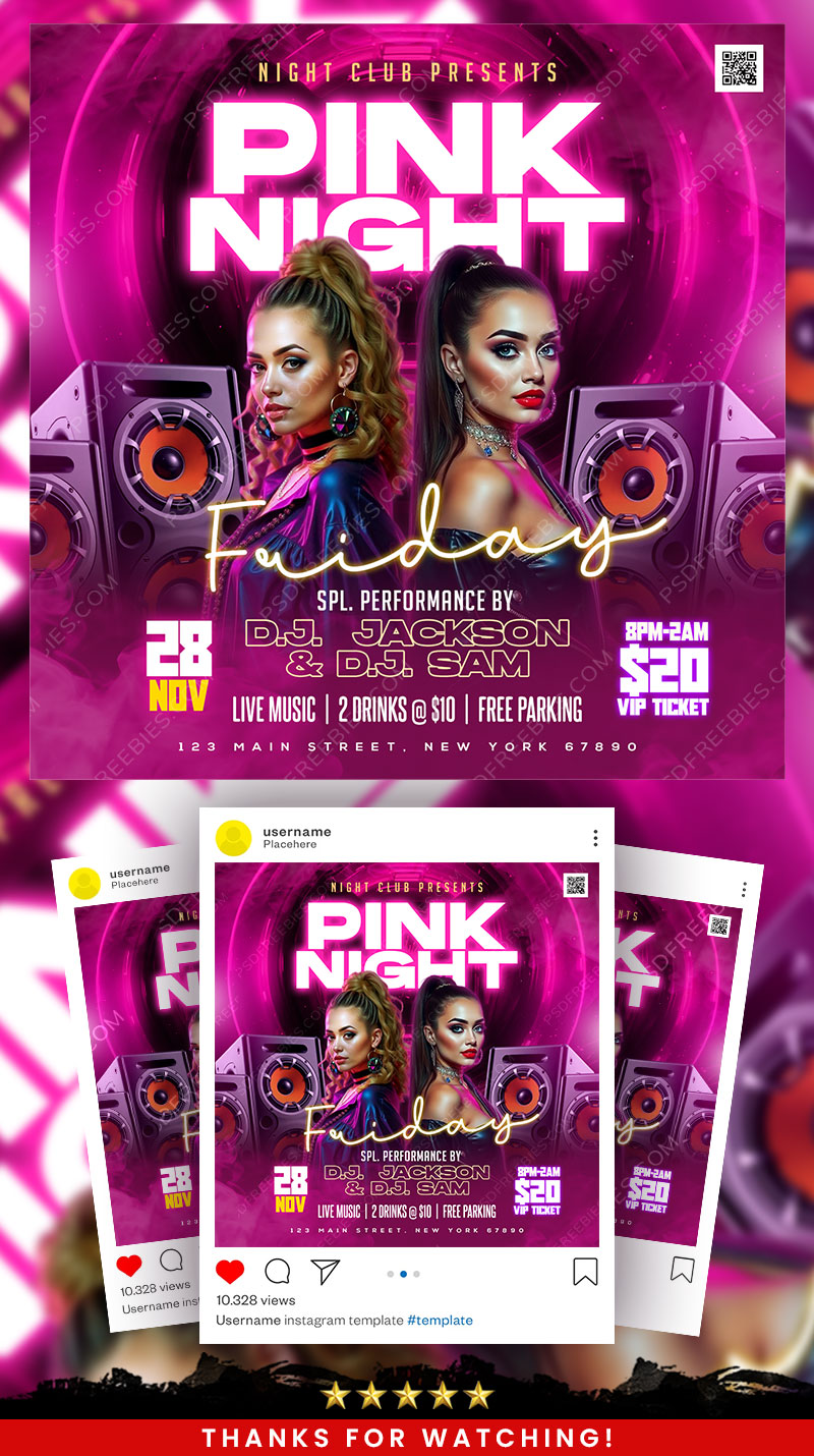 Editable Pink Ladies Party Social Media Flyer PSD