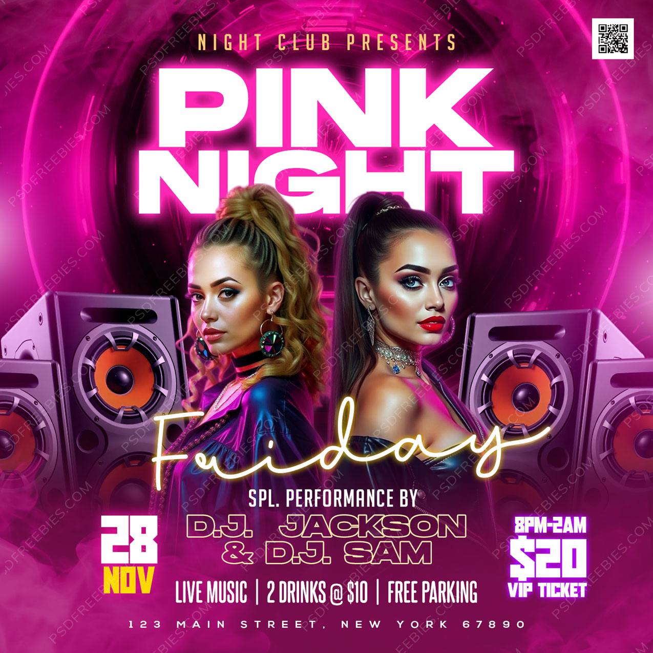 Editable Pink Ladies Party Social Media Flyer PSD