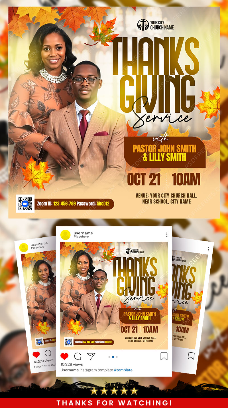 Editable Thanksgiving Church Social Media Flyer PSD