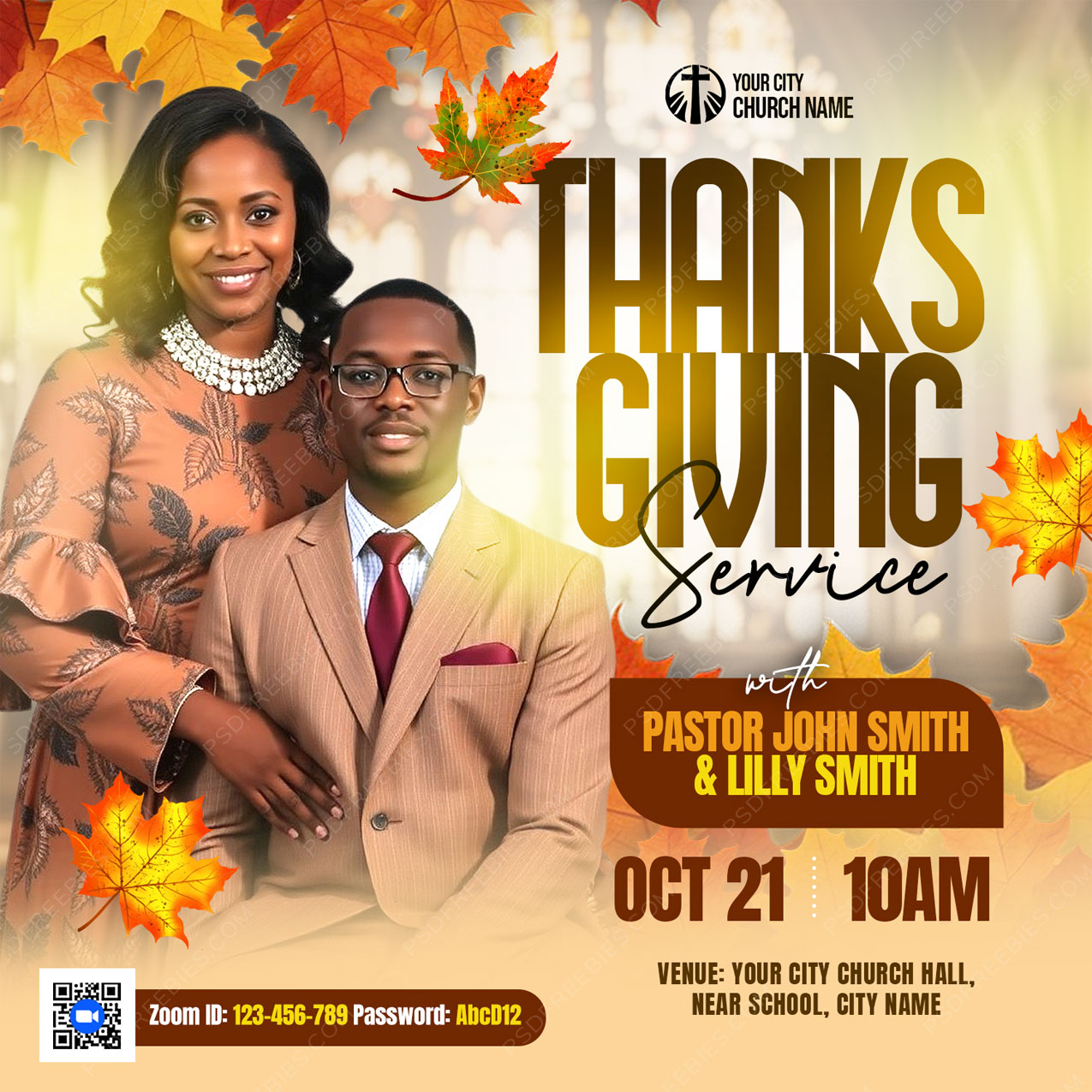 Editable Thanksgiving Church Social Media Flyer PSD