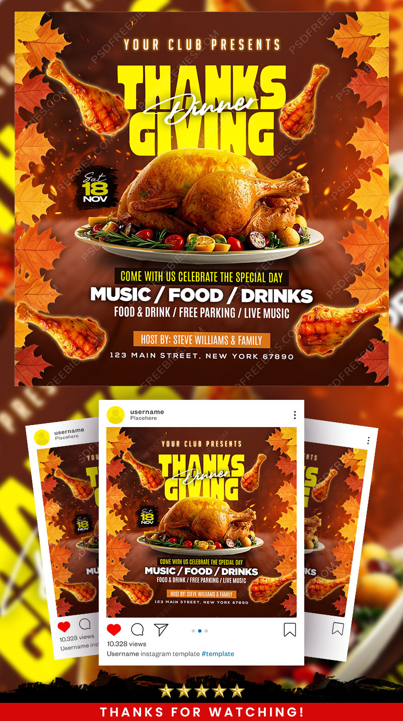 Editable Thanksgiving Dinner Invitation Flyer PSD
