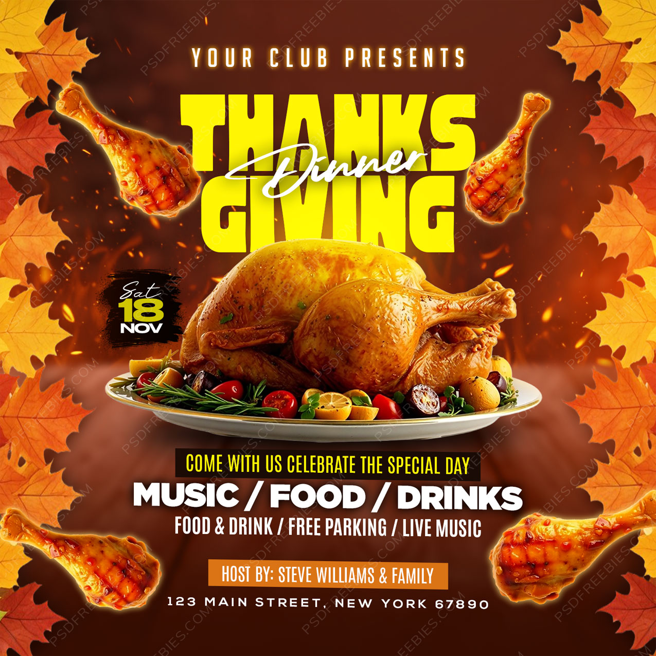 Editable Thanksgiving Dinner Invitation Flyer PSD