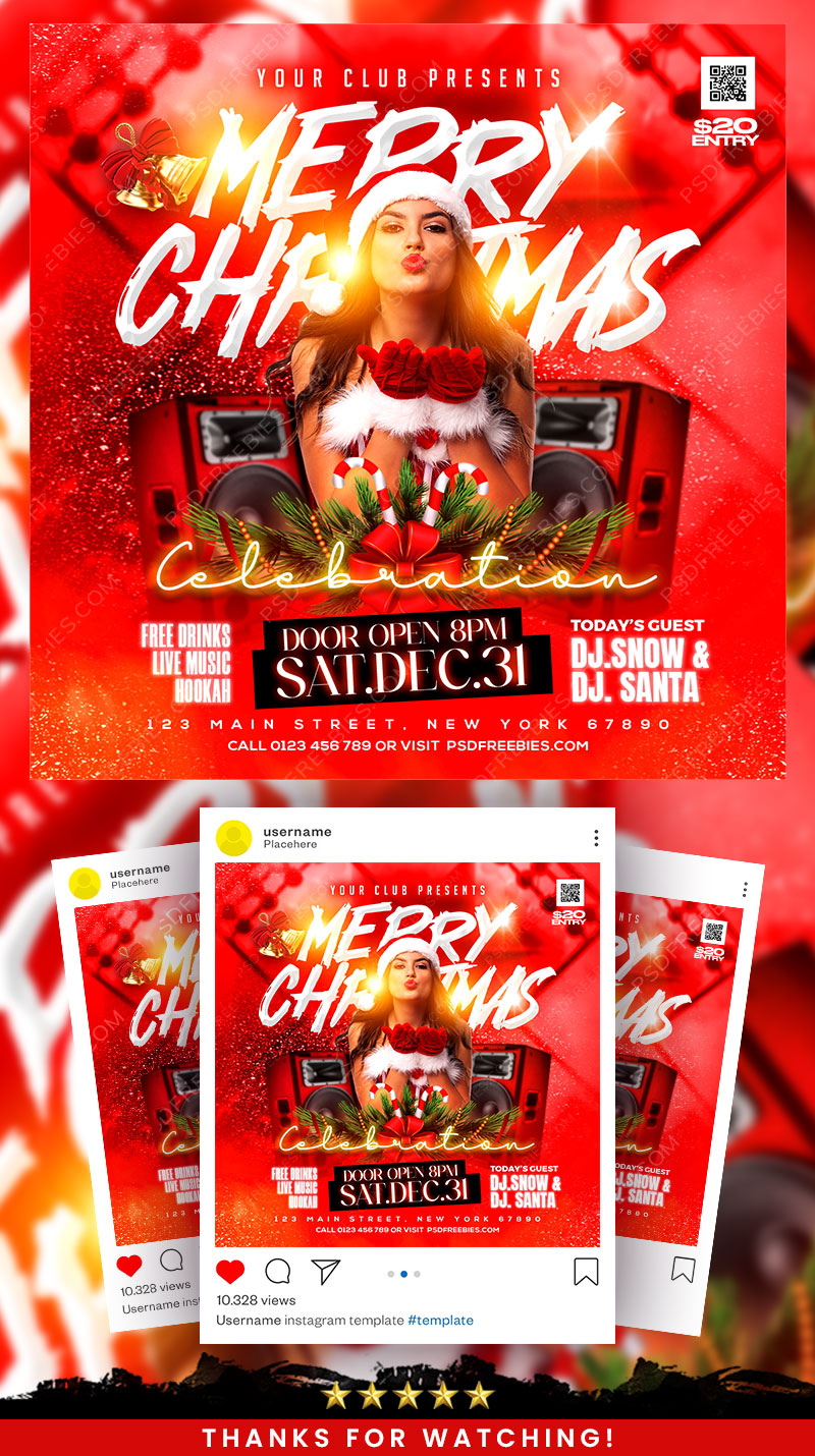 Merry Christmas Club Party Post Design PSD