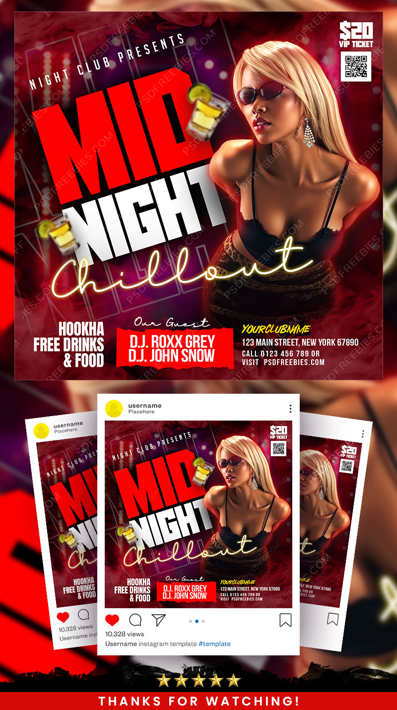 Mid Night Club Music Party Social Media Flyer PSD