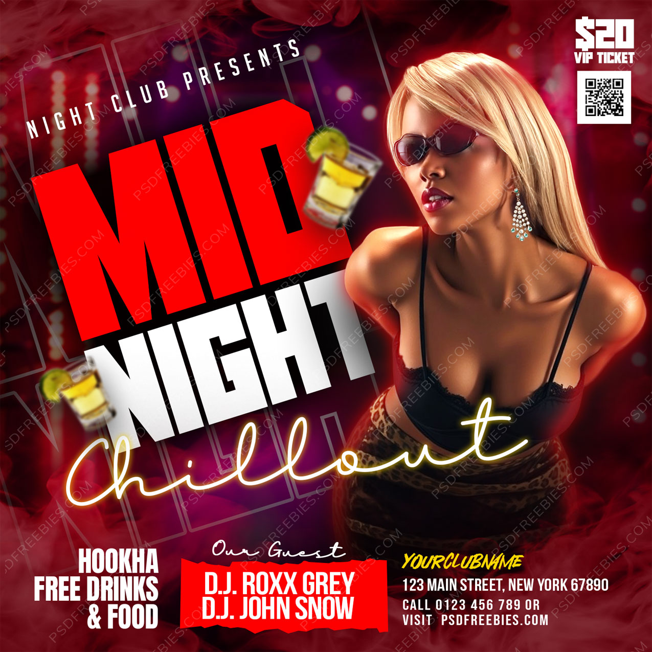 Mid Night Club Music Party Social Media Flyer PSD