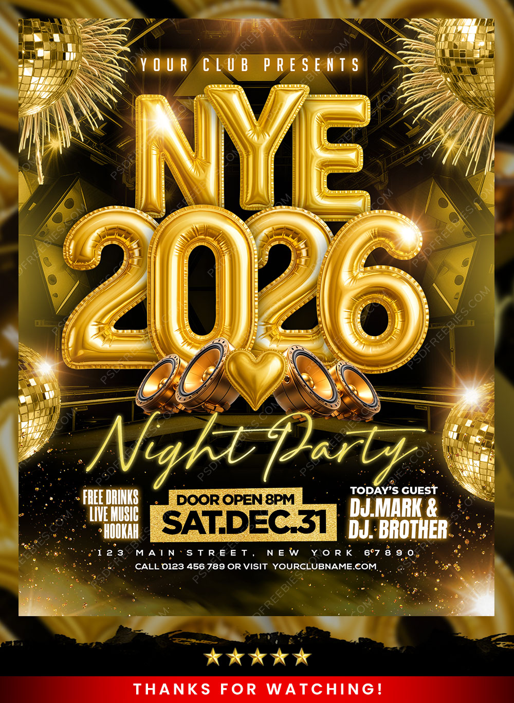 New Year 2026 Party Flyer PSD Template