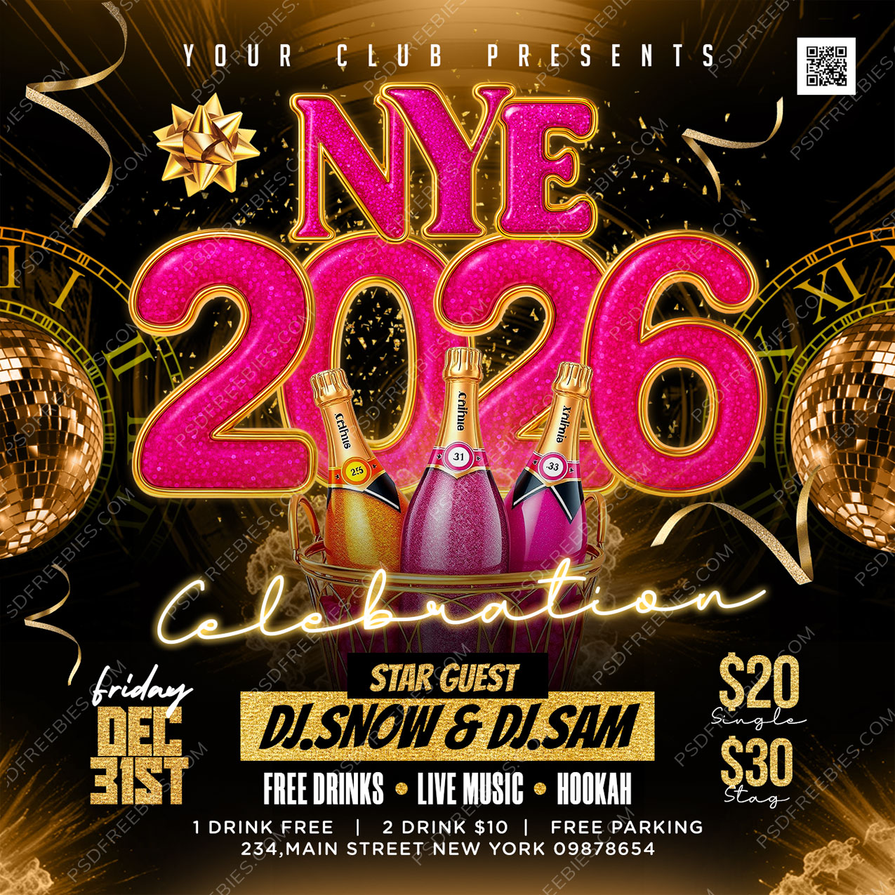New Year 2026 Party Social Media Flyer PSD Template