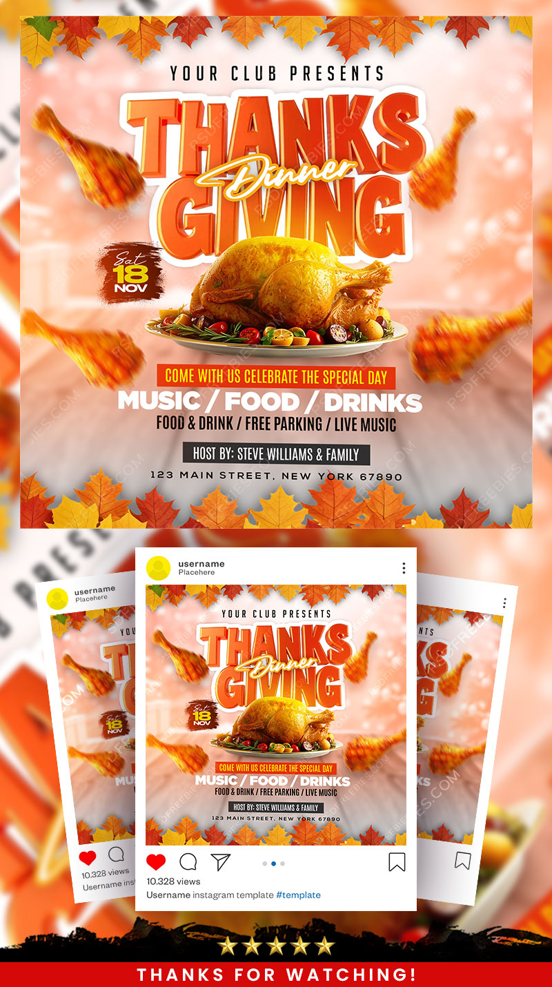Thanksgiving Dinner Invitation Social Media Flyer PSD